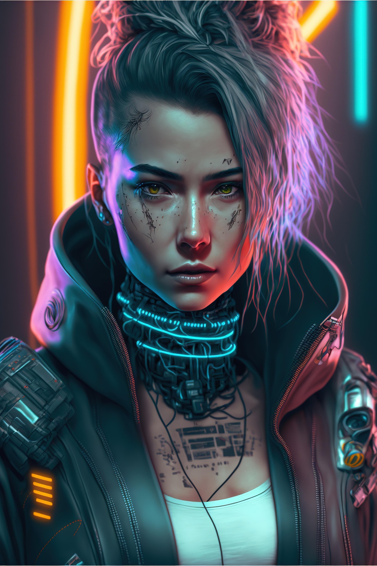 Styl Cyberpunk - futurystyczny portret AI z fotobudki Szczecin